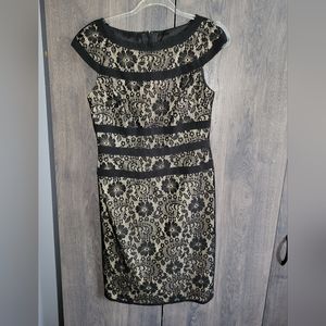 Adrianna Papell black/ cream lace cocktail dress